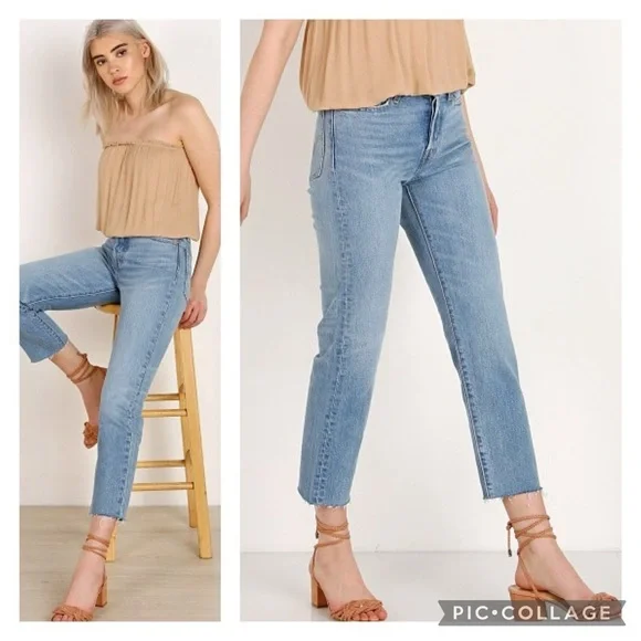 Levi's Wedgie Straight Leg Raw Hem Cropped Rough Tide Jeans Women’s size 26 - Picture 2 of 16